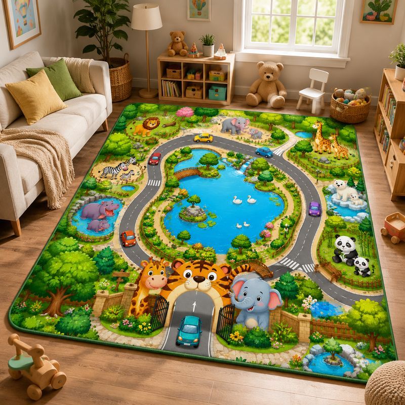 Kids Outdoor Zoo - VIKAMA Kids Farm Zoo Play Rug