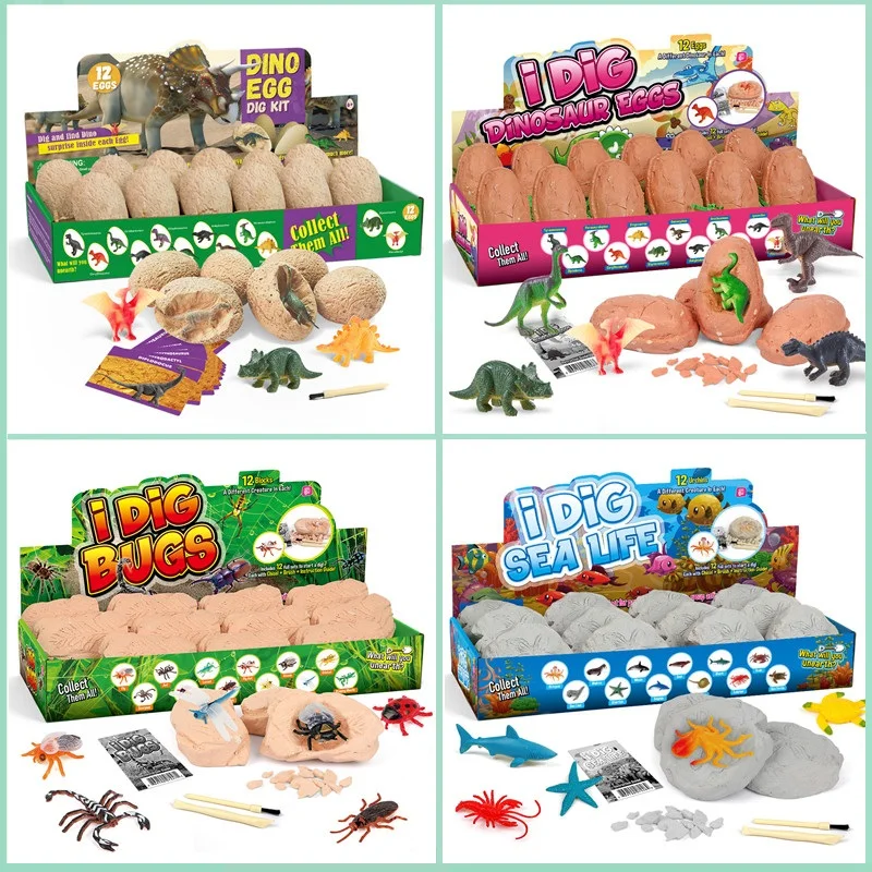 Kids Outdoor Excavator - 12PCS Archeological Dinosaur Egg Dig Kit