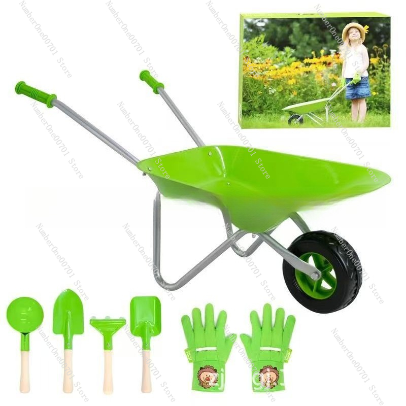 Kids Outdoor Garden Toys - Kids Outdoor Wheelbarrow, Green Garden Play