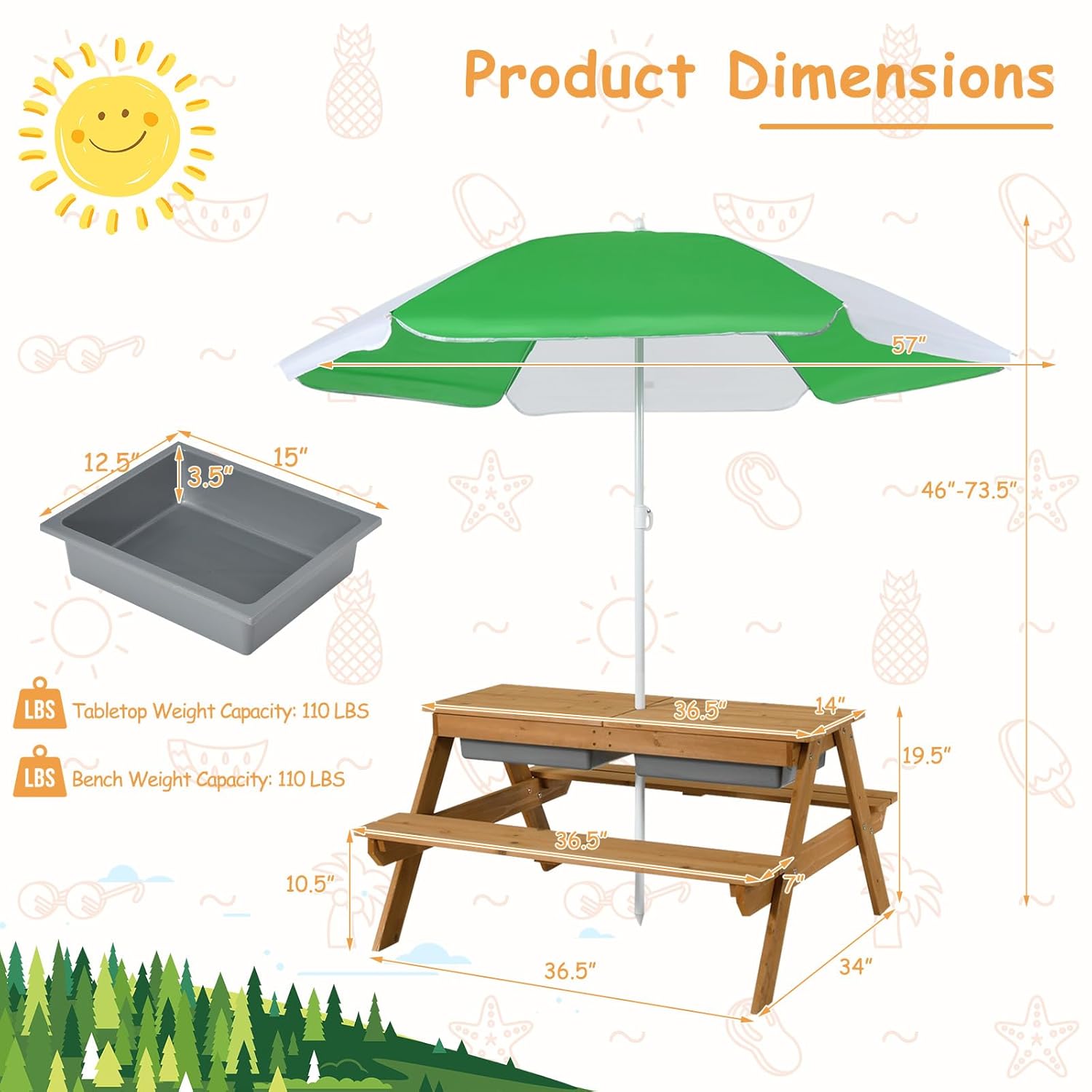 4in1 Cedar Kids Picnic Table w - Kids Outdoor Umbrella For Table ulasan dan harga