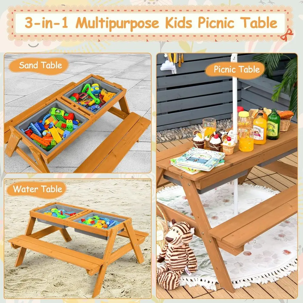 4-in-1 Wooden Sand & Water Pic - Kids Outdoor Umbrella For Table ulasan dan harga