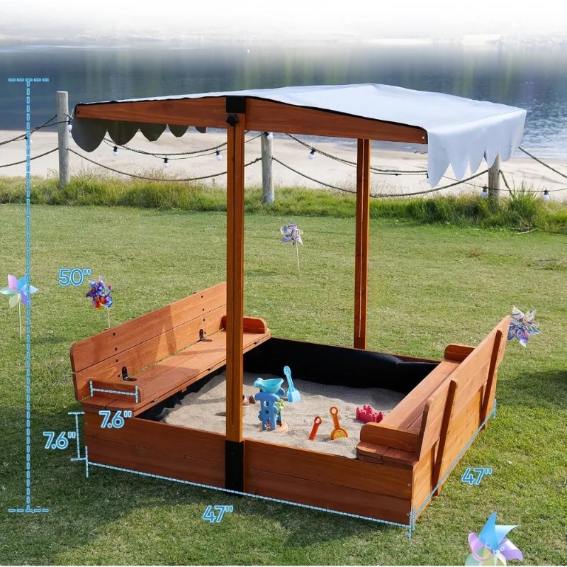 Wooden Kids Sandbox with Canop - Kids Outdoor Bench ulasan dan harga