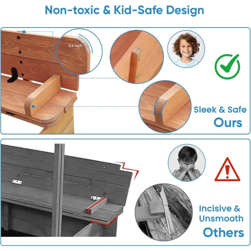 Wooden Kids Sandbox with Canop - Kids Outdoor Bench ulasan dan harga