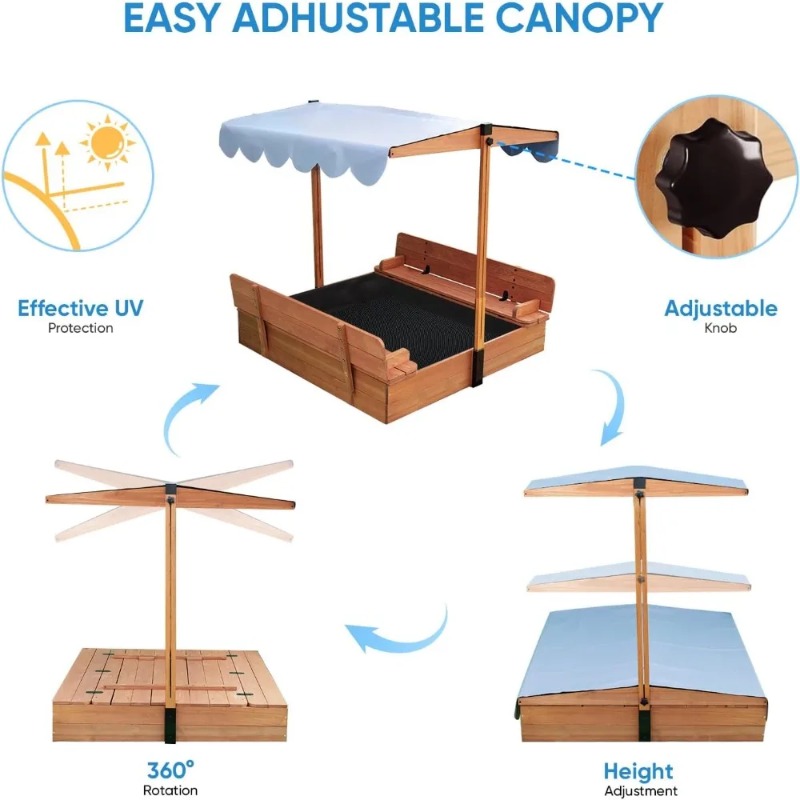 Wooden Kids Sandbox with Canop - Kids Outdoor Bench ulasan dan harga