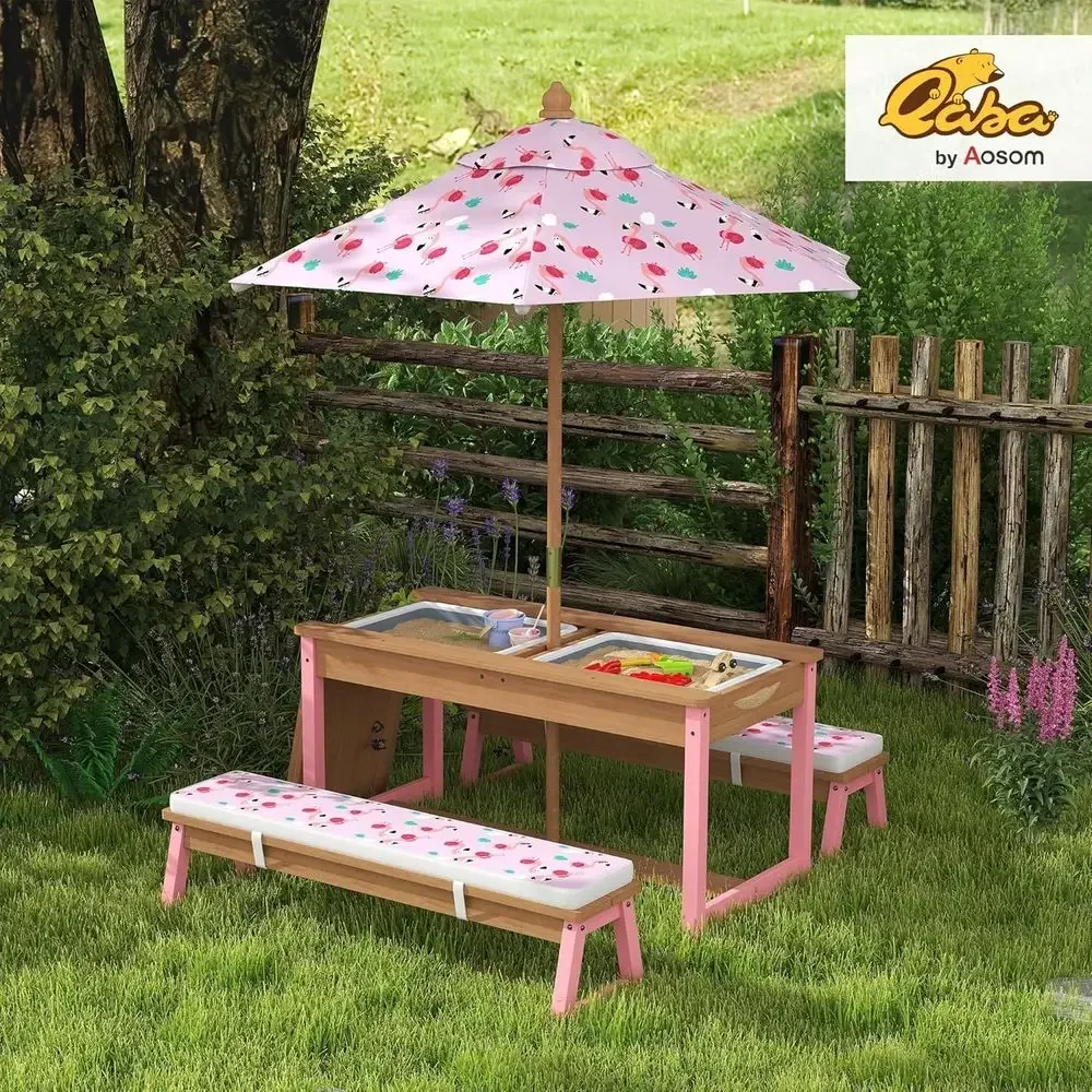 Wooden Picnic Table Set with U - Kids Outdoor Umbrella For Table ulasan dan harga