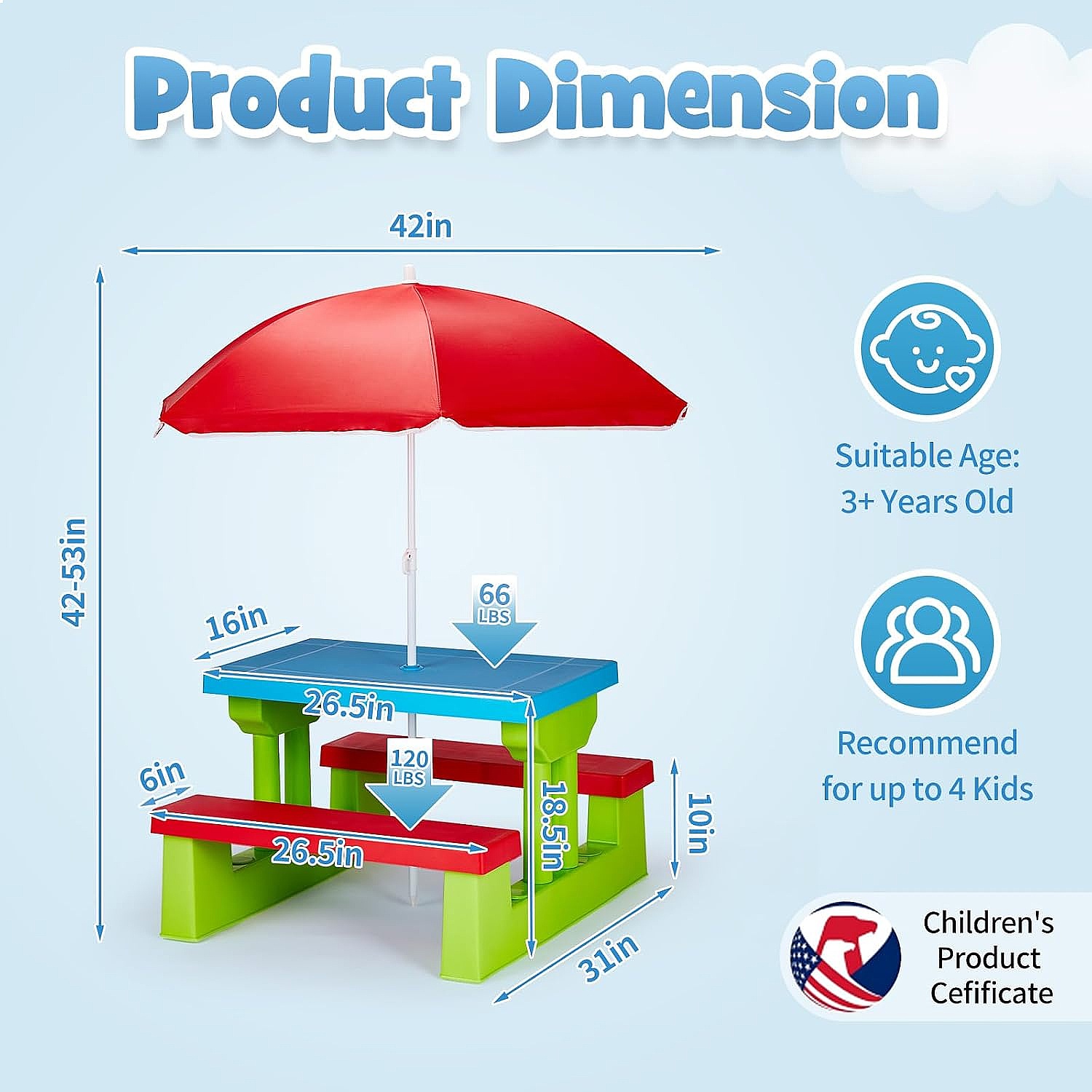 JOYMOR Kids Picnic Table with  - Kids Outdoor Bench Table ulasan dan harga