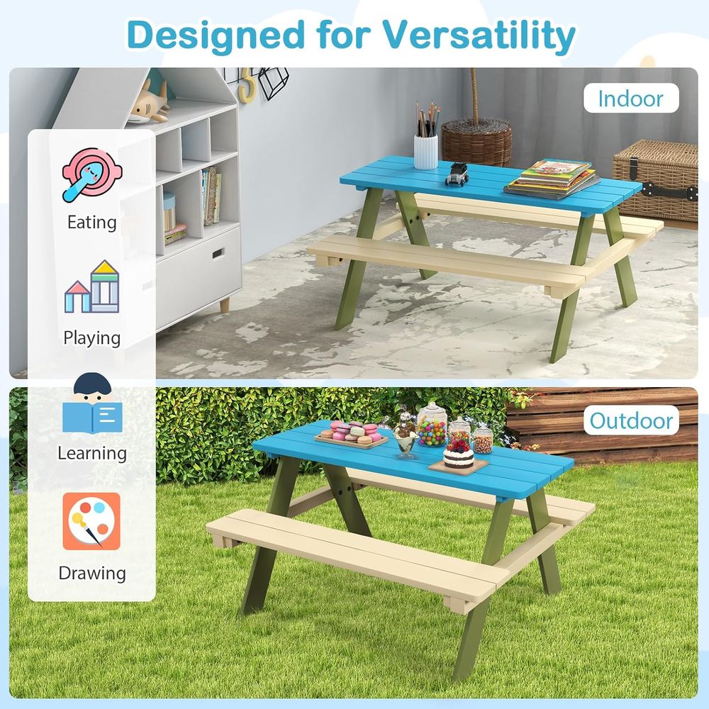 Kids Picnic Table, Acacia Wood - Kids Outdoor Bench Table ulasan dan harga