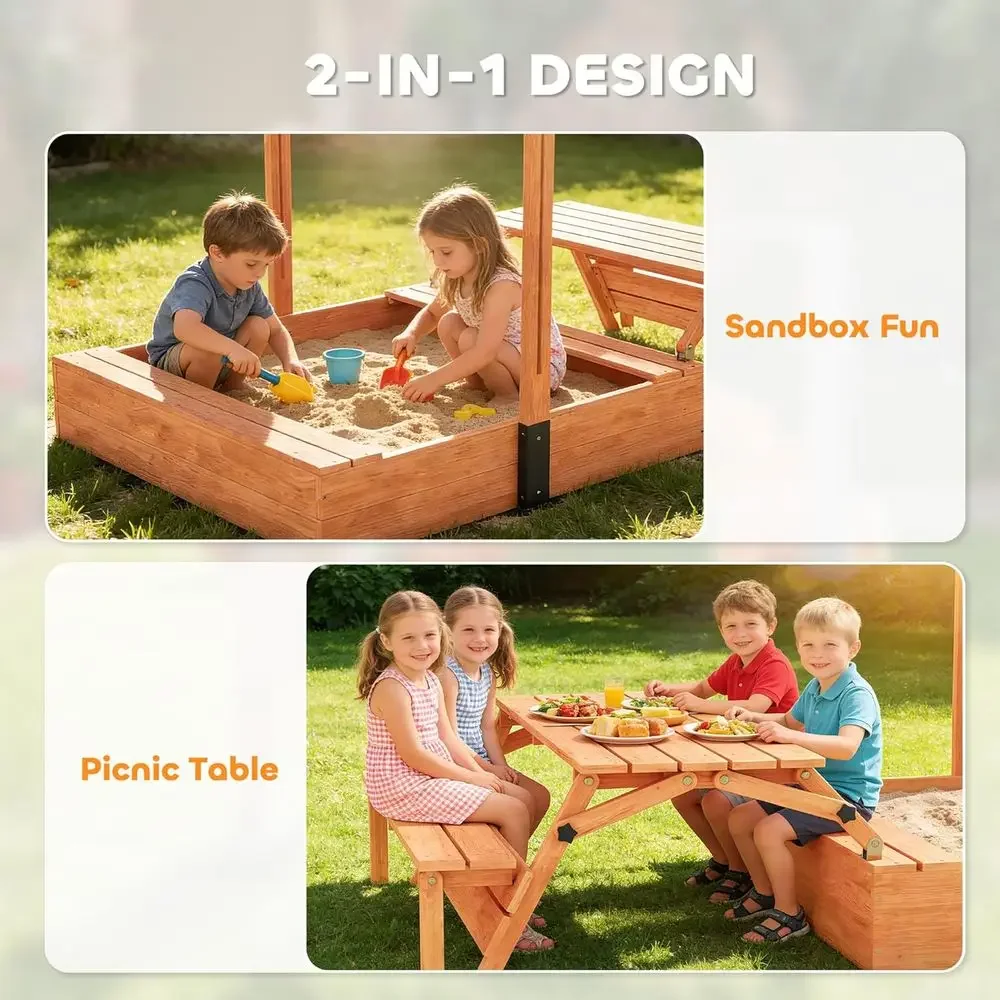 Qaba Kids Sandbox with Lid, Wo - Kids Outdoor Bench Table ulasan dan harga