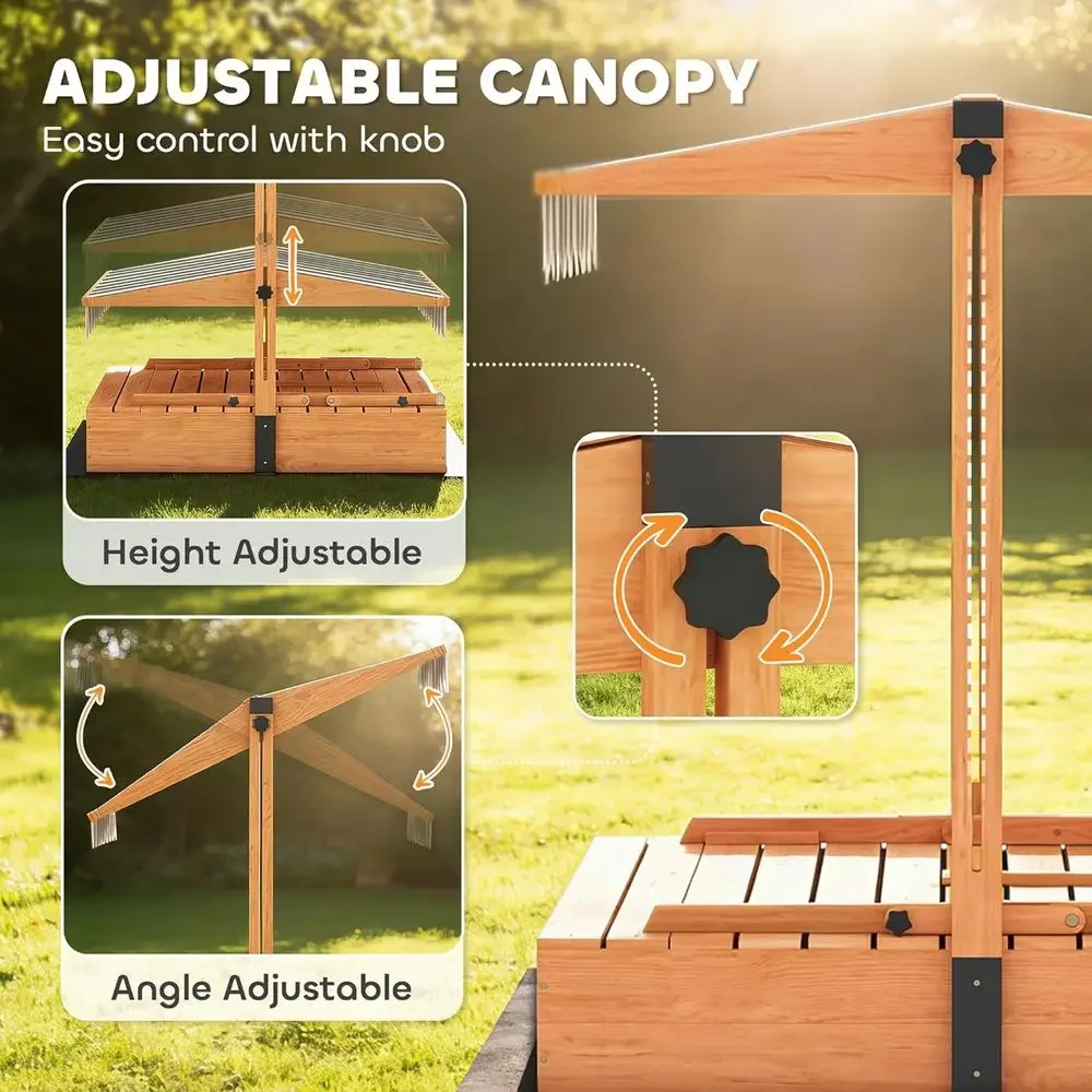 Qaba Kids Sandbox with Lid, Wo - Kids Outdoor Bench Table ulasan dan harga